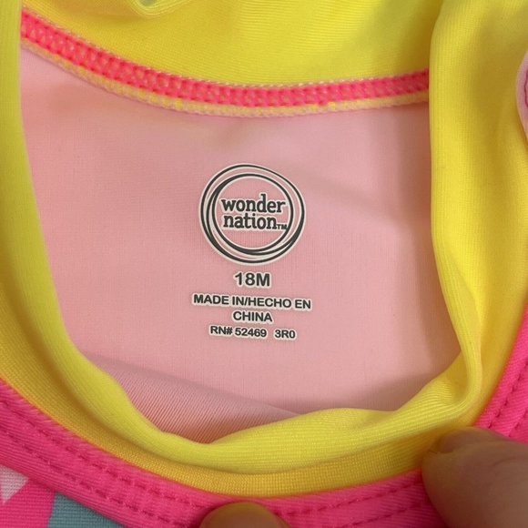 Wonder Nation Girls Baby Size 18 Months Rash Guard Swim Shirt Pink Neon Happy - Picture 4 of 12